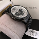 Michael Kors Lexington Chronograph Crystals Silver Dial Black Steel Strap Watch for Men - MK8605 Authentic Buy Shop Now