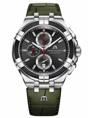 Maurice Lacroix Aikon Chronograph Black Dial Green Leather Strap Watch for Men - AI1018-PVB21-330-1 Authentic Buy Shop Now