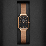 Daniel Wellington Quadro Melrose Black Dial Rose Gold Mesh Bracelet Watch For Women - DW00100432 Authentic Buy Shop Now