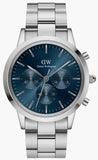Daniel Wellington Iconic Chronograph Link Blue Dial Silver Steel Strap Watch For Men - DW00100644 Authentic Buy Shop Now