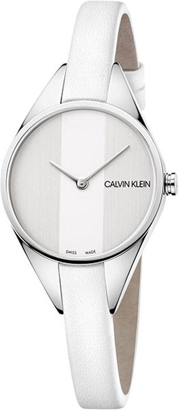 Calvin Klein Rebel White Dial White Leather Strap Watch for Women - K8P231L6 Authentic Buy Shop Now