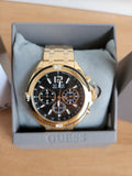 Guess Surge Chronograph Black Dial Gold Steel Strap Watch for Men - W1258G2 Authentic Buy Shop Now