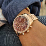 Michael Kors Lexington Chronograph Red Dial Rose Gold Steel Strap Watch For Women - MK7275 Authentic Buy Shop Now