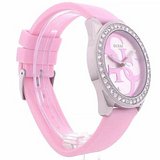 Guess G-Twist Diamonds Silver Dial Pink Rubber Strap Watch for Women - W1240L1 Authentic Buy Shop Now