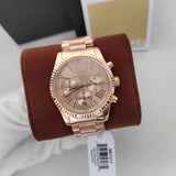 Michael Kors Lexington Chronograph Grey Dial Rose Gold Steel Strap Watch For Women - MK7217 Authentic Buy Shop Now