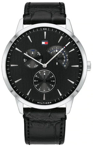Tommy Hilfiger Brad Chronograph Black Dial Black Leather Strap Watch For Men - 1710391 Authentic Buy Shop Now