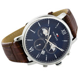 Tommy Hilfiger Evan Chronograph Blue Dial Brown Leather Strap Watch for Men - 1710393 Authentic Buy Shop Now
