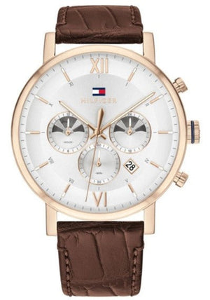 Tommy Hilfiger Evan White Dial Brown Leather Strap Watch for Men - 1710394 Authentic Buy Shop Now
