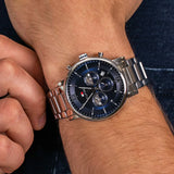 Tommy Hilfiger Evan Chronograph Blue Dial Silver Steel Strap Watch For Men - 1710409 Authentic Buy Shop Now