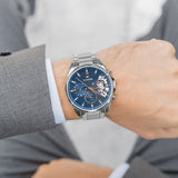 Tommy Hilfiger Baker Quartz Blue Dial Silver Steel Strap Watch For Men - 1710448 Authentic Buy Shop Now