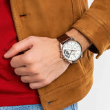 Tommy Hilfiger Baker Chronograph White Dial Brown Leather Strap Watch For Men - 1710450 Authentic Buy Shop Now
