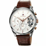 Tommy Hilfiger Baker Chronograph White Dial Brown Leather Strap Watch For Men - 1710450 Authentic Buy Shop Now