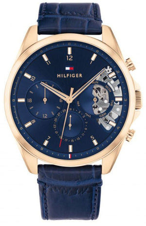 Tommy Hilfiger Baker Chronograph Quartz Blue Dial Blue Leather Strap Watch For Men - 1710451 Authentic Buy Shop Now