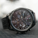 Tommy Hilfiger Baker Chronograph Black Dial Black Leather Strap Watch For Men - 1710452 Authentic Buy Shop Now