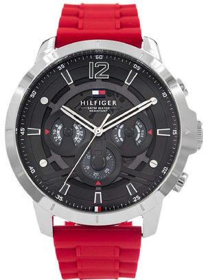 Tommy Hilfiger Luca Chronograph Grey Dial Red Silicone Strap Watch For Men - 1710490 Authentic Buy Shop Now
