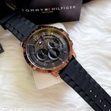 Tommy Hilfiger Luca Chronograph Black Dial Black Rubber Strap Watch For Men - 1710491 Authentic Buy Shop Now