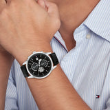 Tommy Hilfiger Weston Chronograph Black Dial Black Leather Strap Watch For Men - 1710502 Authentic Buy Shop Now