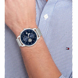 Tommy Hilfiger Weston Chronograph Blue Dial Silver Mesh Bracelet Watch For Men - 1710504 Authentic Buy Shop Now