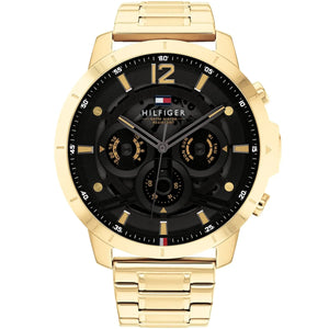 Tommy Hilfiger Luca Chronograph Black Dial Gold Steel Strap Watch For Men - 1710511 Authentic Buy Shop Now