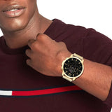 Tommy Hilfiger Luca Chronograph Black Dial Gold Steel Strap Watch For Men - 1710511 Authentic Buy Shop Now