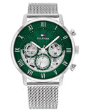 Tommy Hilfiger Legend Chronograph Green Dial Silver Mesh Bracelet Watch For Men - 1710567 Authentic Buy Shop Now