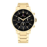 Tommy Hilfiger Tyson Chronograph Black Dial Gold Steel Strap Watch For Men - 1710589 Authentic Buy Shop Now