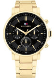 Tommy Hilfiger Tyson Chronograph Black Dial Gold Steel Strap Watch For Men - 1710589 Authentic Buy Shop Now