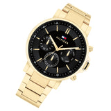 Tommy Hilfiger Tyson Chronograph Black Dial Gold Steel Strap Watch For Men - 1710589 Authentic Buy Shop Now