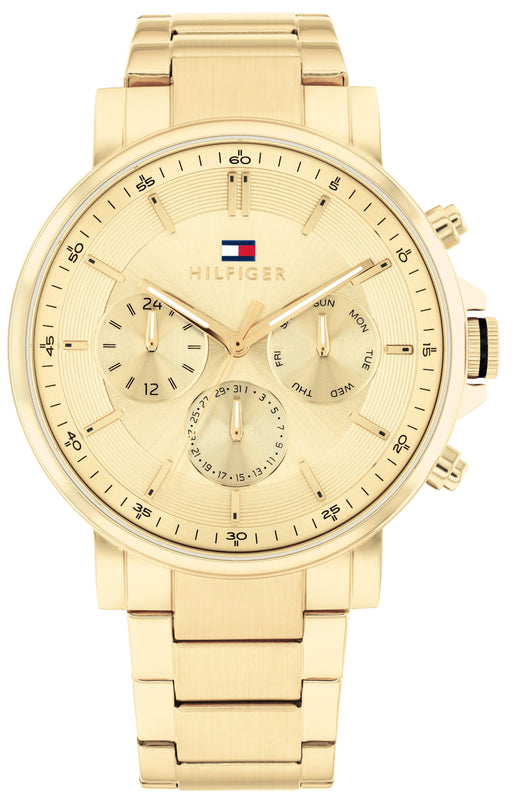 Tommy Hilfiger Tyson Chronograph Gold Dial Gold Steel Strap Watch For Men - 1710611 Authentic Buy Shop Now