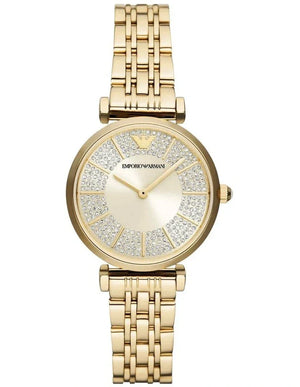 Emporio Armani Gianni T Bar Analog Crystals Gold Dial Gold Steel Strap Watch For Women - AR11608 Authentic Buy Shop Now