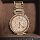 Michael Kors Uptown Glam Parker Chronograph Rose Gold Dial Steel Strap Watch for Women - MK5663 Authentic Buy Shop Now