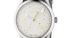 Gucci G Timeless Quartz White Dial Grey NATO Strap Watch For Women - YA1264184 Authentic Buy Shop Now