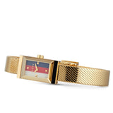 Gucci G Frame Quartz Diamonds White Red Blue Dial Gold Mesh Bracelet Watch For Women - YA147511 Authentic Buy Shop Now