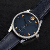 Gucci G Timeless Automatic Blue Dial Black Leather Strap Watch For Men - YA126347 Authentic Buy Shop Now