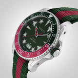 Gucci Dive Quartz Green Dial Two Tone NATO Strap Watch For Men - YA136339 Authentic Buy Shop Now