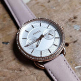 Fossil Tailor Quartz White Dial Pink Leather Strap Watch for Women - ES4393 Authentic Buy Shop Now