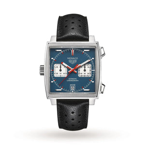 Tag Heuer Monaco Automatic Chronograph Blue Dial Black Leather Strap Watch for Men - CAW211P.FC6356 Authentic Buy Shop Now