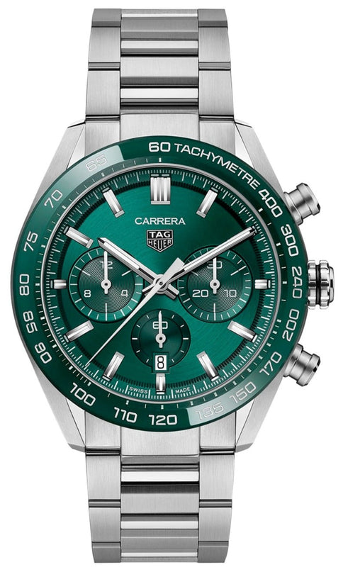 Tag Heuer Carrera Chronograph 44mm Green Dial Silver Steel Strap Watch for Men - CBN2A1N.BA0643 Authentic Buy Shop Now