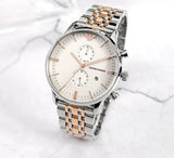 Emporio Armani Chronograph White Dial Two Tone Steel Strap Watch For Men - AR0399 Authentic Buy Shop Now
