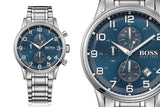 Hugo Boss Aeroliner Blue Dial Silver Steel Strap Watch for Men - 1513183 Authentic Buy Shop Now