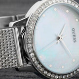 Guess Chelsea Mother of Pearl White Dial Silver Mesh Strap Watch For Women - W0647L1 Authentic Buy Shop Now