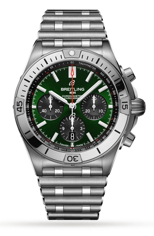 Breitling Chronomat B01 42mm Green Dial Silver Steel Strap Watch for Men - AB01343A1L1A1 Authentic Buy Shop Now