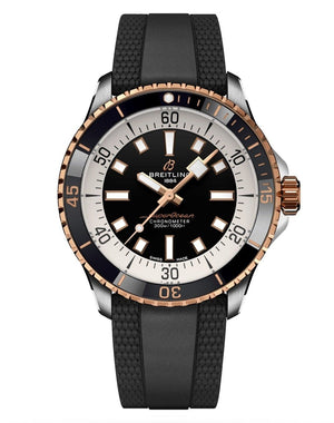 Breitling Superocean Automatic 42mm 18K Red Gold & Black Dial Black Rubber Strap Watch for Men - U17375211B1S1 Authentic Buy Shop Now