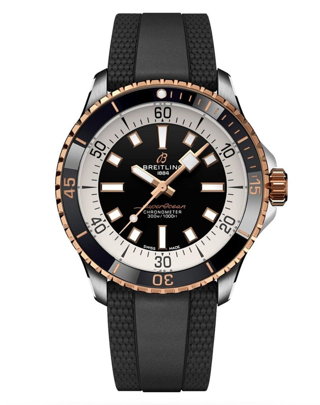 Breitling Superocean Automatic 42mm 18K Red Gold & Black Dial Black Rubber Strap Watch for Men - U17375211B1S1 Authentic Buy Shop Now