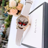 Gucci G Timeless Butterfly White Dial White Leather Strap Watch For Women - YA1264062 Authentic Buy Shop Now