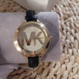 Michael Kors Slim Runway Quartz Gold Dial Black Leather Strap Watch For Women - MK2392 Authentic Buy Shop Now