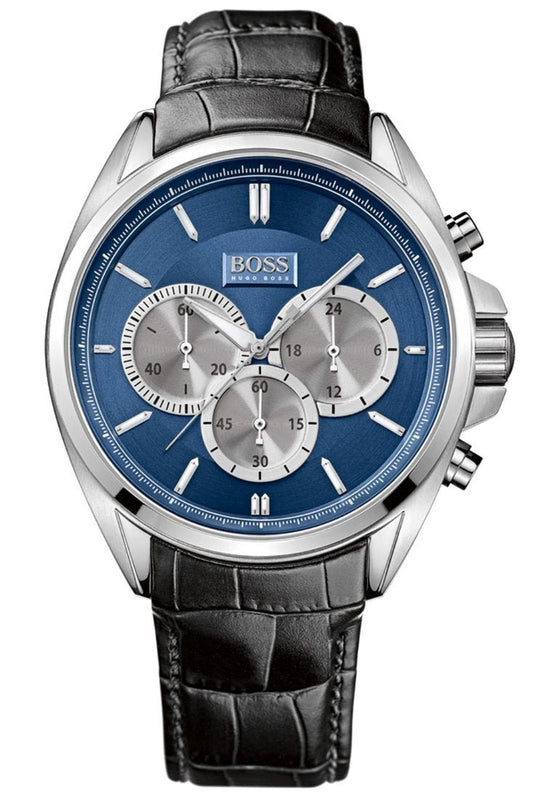 Hugo Boss Driver Blue Dial Black Leather Strap Watch for Men - 1512882 Authentic Buy Shop Now