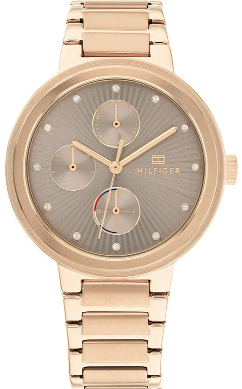 Tommy Hilfiger Joy Chronograph Gold Dial Gold Steel Strap Watch For Women - 1782533 Authentic Buy Shop Now