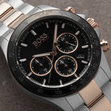 Hugo Boss Here Chronograph Black Dial Two Tone Steel Strap Watch for Men - 1513757 Authentic Buy Shop Now