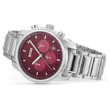 Hugo Boss Trace Chronograph Red Dial Silver Steel Strap Watch For Men - 1514004 Authentic Buy Shop Now